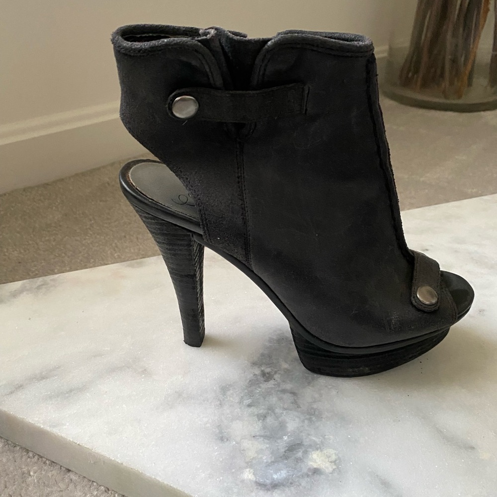 Gray leather heels
